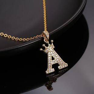 Cross-Border Hot-Selling Copper Inlaid Zircon Crown 26-Letter English Alphabet Personalized Pendant Simple Necklace Choker Wholesale in Stock