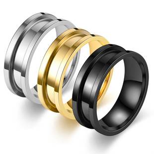 Manufacturer Wholesale Stainless Steel Ring 8mm Beveled Groove European and American Amazon Men's and Women's Fashion Ring Jewelry Plain Ring