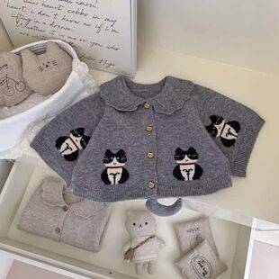 Girls' baby sweater cardigan cape, Korean style 2026 trendy outerwear, new baby knitted long-sleeve top