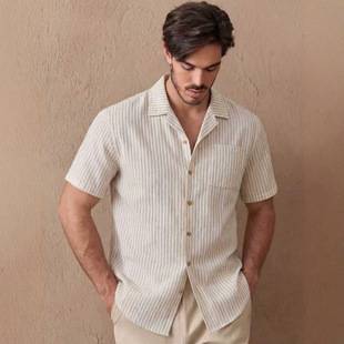 Exclusively for cross-border e-commerce, popular men's short-sleeve shirt, new summer casual non-iron striped shirt, breathable