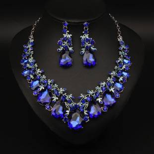 Cross-Border European and American Fashion Versatile Gemstone Necklace and Earring Set for Women, Bridal Ball Gown Accessories Wholesale
