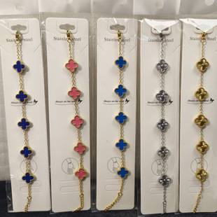 Cross-border bestseller titanium steel 13mm four-leaf bracelet with double-sided diamonds, vacuum-encased, Korean style, trendy, wholesale from manufacturer