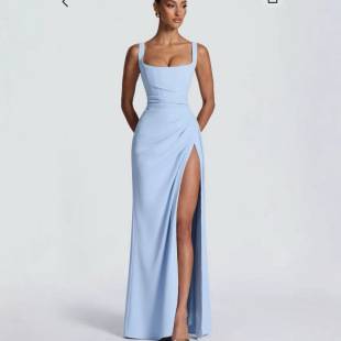 Cross-Border Foreign Trade European and American Style Elegant French-Style Dress for Women with Tie Waist and Slit, Summer Strapless Dress