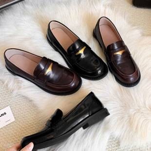 In Stock~~Women's Loafers 2026 Autumn New Retro Chunky Heel Versatile Interview Shoes British Style Leather Flats