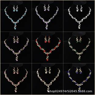 European and American cross-border popular fashion necklace and earring two-piece set, bridal wedding accessories, dress set, high-end jewelry