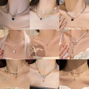 Ins Style Pearl Necklace for Women, Versatile Niche Design, High-End Accessible Luxury Clavicle Chain, Heart Pendant Jewelry Wholesale