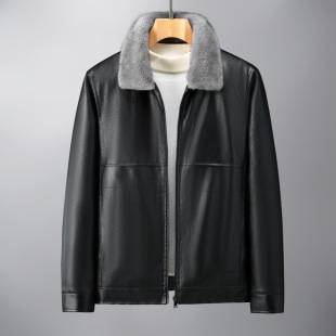 Hengming Leather Clothing Men's Winter New Lapel Men's Leather Jacket Stall PU Plus Velvet Leather Jacket Men's Motorcycle Men's Clothing