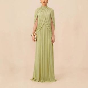 New Fashion European and American Women's Clothing for Independent E-Commerce Platforms: Elegant High-Neck Cross-Over Flutter Sleeve Slim-Fit Dress
