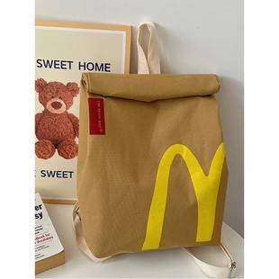 New Bag Internet Celebrity Mcdonald's Large-Capacity Backpack Casual Backpack Burger Paper Bag Bag Student Class Bag