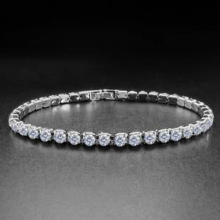 Cross-border Hot Sale Single Row Rhinestone 4mm Couple Bracelet Tennis Chain Hip-hop Four-claw Mosan Diamond Bracelet Jewelry