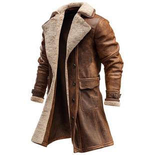 In-Stock Cross-Border European Size Men's Vintage Brown Suede Coat Jacket Men's Autumn and Winter Warm Men's Jacket