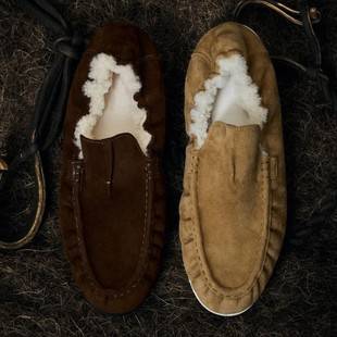 Suede Loafers for Women, Fleece-Lined, Warm Slip-On Shoes, 2026 Autumn and Winter Furry Shoes, Versatile Bean Shoes with Soft Soles