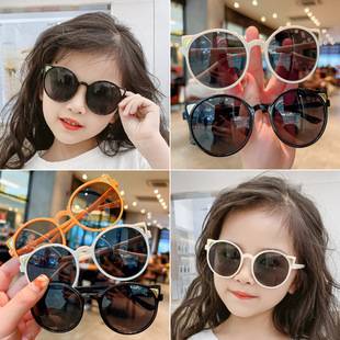 Children's sunglasses UV-proof baby sunglasses kitten ear shape round frame cute children's glasses wholesale