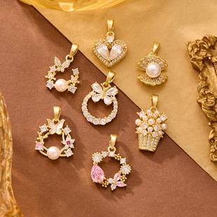 Meizu Three Zones Copper Gold-Plated Dreamy High-End Feel Foreign Trade Cross-Border DIY Handmade Jewelry Copper Zircon Micro-Inlaid Pendant Accessories