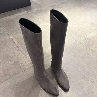 In Stock for Immediate Delivery~ Hidden Height Increase~ 2026 Autumn and Winter New Long Boots Pointed Toe Suede Riding Boots Straight Tube Martin Boots Women's Boots