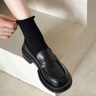 British Style Thick-Soled Leather Shoes for Women, Genuine Leather Loafers, 2026 Spring New Style, Slip-On Soft-Soled Mary Jane Shoes