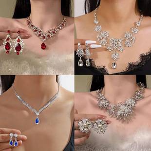 Cross-border New Red Water Drop Earrings Necklace suit Light Luxury High-end Feeling Banquet Wedding Bridal Jewelry