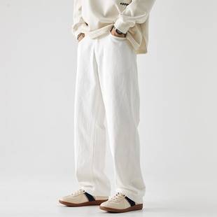 American-style High Street White Cotton Jeans Men's Loose Straight Tube Draped Autumn Fashion Brand Vibe Wide-leg Long Pants