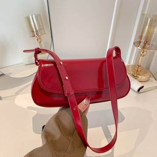 New oil leather flap handbag, elegant and simple, ins-style underarm bag, fashionable and versatile women's shoulder bag