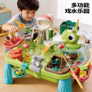Children's electric spray water play station, simulated fishing, dishwasher with circulating water, pretend play water toy for babies
