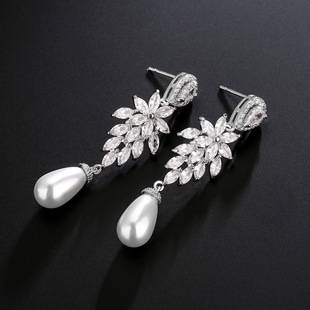 Cross-Border European and American Light Luxury High-End Long Tassel Pearl Earrings for Women, Fully Inlaid with Aaa Zircon, Bridal Ear Jewelry for Women