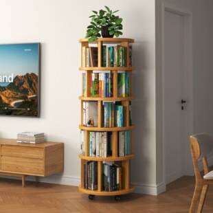 Rotating bookshelf 360 degrees, home bedside storage rack, floor-standing movable corner low cabinet, wall-mounted storage small bookcase