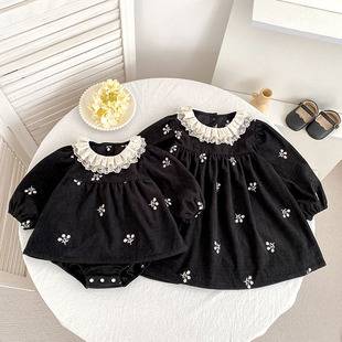 Girls' dress, new autumn Korean style baby romper, embroidered corduroy long-sleeve dress for girls