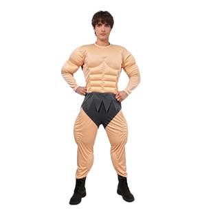 Muscular Man Jumpsuit Role-Playing Fake Chest Muscles and Abdominal Muscles Funny Macho Costume for Children and Adults Halloween Performance Outfit