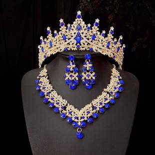 European and American Bride Jewelry Three-piece Suit High-class Dance Wedding Jewelry Alloy Diamond Crown Necklace Earrings suit