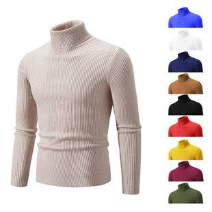 Vintage Simple Solid Color Turtleneck Base Sweater Men's Inner Wear Outer Wear Casual Men's Thin Slim-fit Knitted Sweater