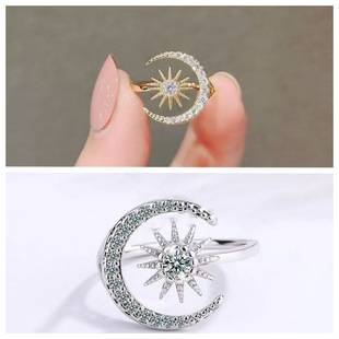 Ring for Women Korean Style Fresh Diamond Moon Open Ring Fashion Single Ring Ring, Ring