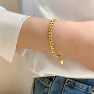 24K Gold Wheat Ear Bracelet Women's Accessible Luxury Niche Summer Exquisite Hand Jewelry 2023 New Titanium Steel Does Not Fade