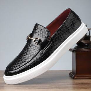 European men's sneakers, fashionable British business style, large size buckle loafers, versatile casual snakeskin pattern men's leather shoes