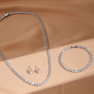 Cross-Border Popular European and American Bridal Jewelry Set: Collarbone Chain, Earrings, Bracelet Three-Piece Set, Wedding Dress Personalized Necklace