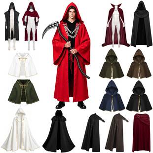 Halloween Dark Chain Hooded Robe Set, Medieval Wizard Priest Costume for Role-Playing Parties and Performances
