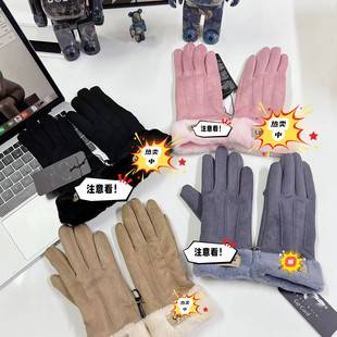 Foreign Trade Oil-Colored Fleece-Lined Touchscreen Gloves for Autumn and Winter, Arctic Fleece Outdoor Cycling Warm Gloves for Men and Women, Adult Cold-Proof