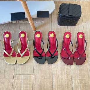 New YS women's high-heeled flip-flops with letter buckle, thin heel, stylish and sexy thong sandals