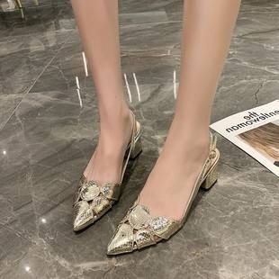 2026 Summer New Stylish Women's Sandals with Chunky Heels and Pointed Toes, Comfortable High Heels with an Elegant and Fashionable Look