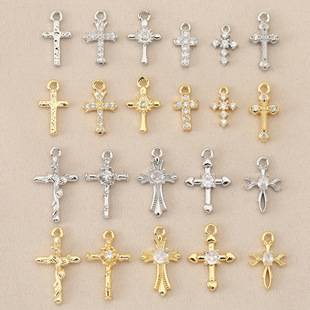 Hanging copper plated 18K real gold color European and American vintage baroque cross DIY pendant necklace bracelet pendant pendant