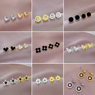 [Titanium Steel] Fritillaria Clover Normcore Style Earrings Cool Men's and Women's Earrings Personalized Banquet Earrings