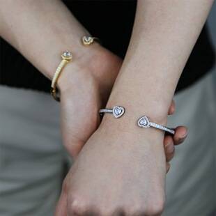 European and American minimalist multi-color hip-hop thin double heart bracelet, ins-style women's diamond-embellished fashion trendy personalized jewelry