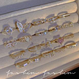 Korean light luxury high-end zircon pearl ring for women, vintage niche design, bowknot open ring jewelry