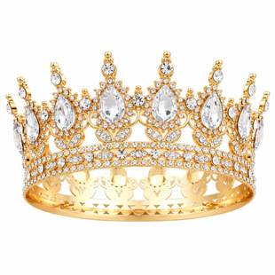 European and American cross-border bridal crown, alloy round crown with rhinestones, red Baroque wedding headpiece