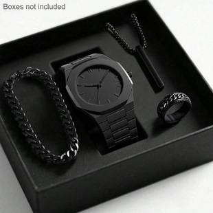 2026 Men's Watch, Light Luxury, High-End, Simple and Fashionable Quartz Watch, Black Large Dial Set, Pointer Type