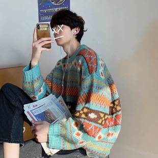 2026 Ethnic Style Round Neck Sweater for Men, Autumn and Winter Loose Trendy Korean Style Couple Knitwear, Trendy Brand Versatile Sweater