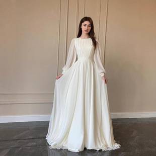 2026 European and American New Style Amazon Fashion Lantern Pearl Yarn White Wedding Dress Round Neck Elegant Dress