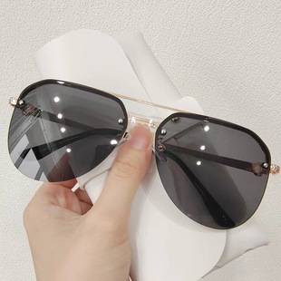 New ladies fashion metal sunglasses half frame double beam sunglasses men's and women's sunscreen toad sunglasses 9258