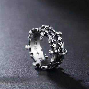New Crow Heart Ins Ring, European and American Retro Trendy Vintage Style, Double-Layer Crow Heart Cross, Unisex