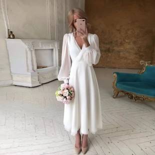 2026 Model Wedding Long-Sleeve Ultra-Fairy Simple White Evening Dress for Travel Photography, Ebay Mini Dress, Cross-Border In-Stock Wholesale