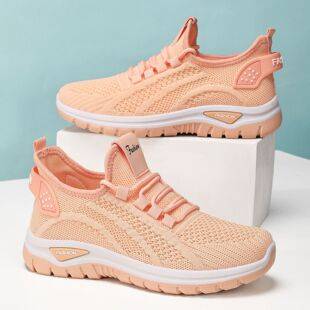 Women's Spring Fly-Knit Sneakers, Comfortable and Breathable Running Shoes, Large Size Private Label Gift Shoes, Lightweight Casual Shoes Wholesale